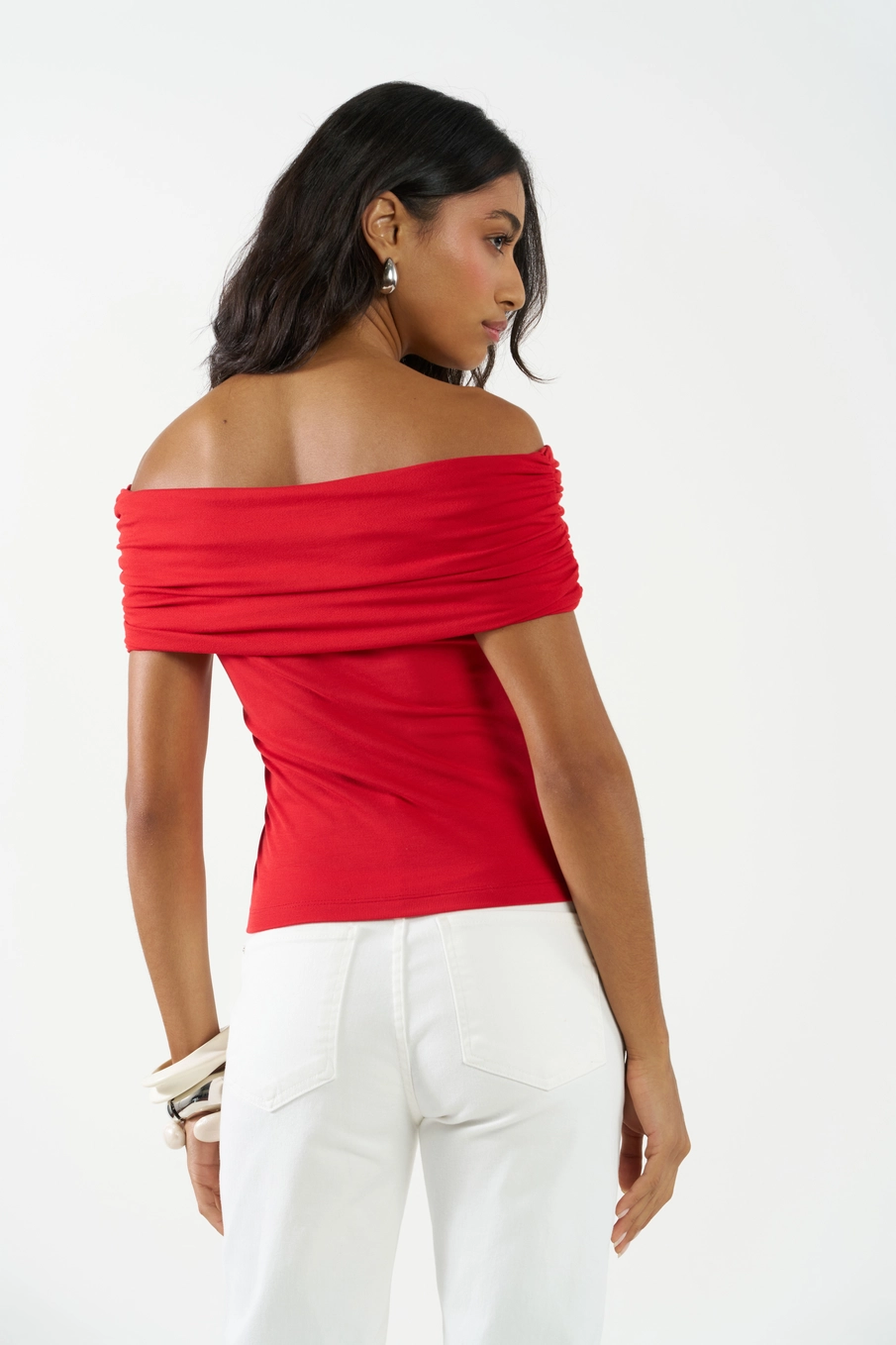 Blusa Slim Ombro A Ombro Com Transpasse Vermelho 4