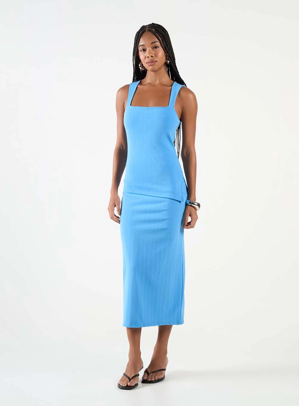 Blusa Slim Canelada Assimétrica Azul 2