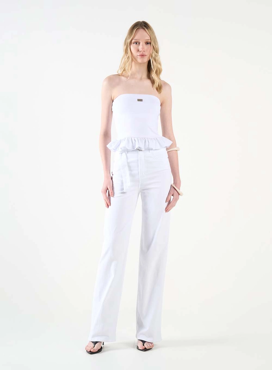 Blusa Slim Strapless Com Babado Branco 2