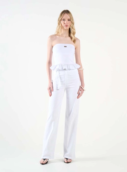 Blusa Slim Strapless Com Babado