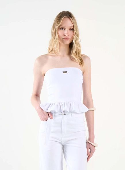 Blusa Slim Strapless Com Babado