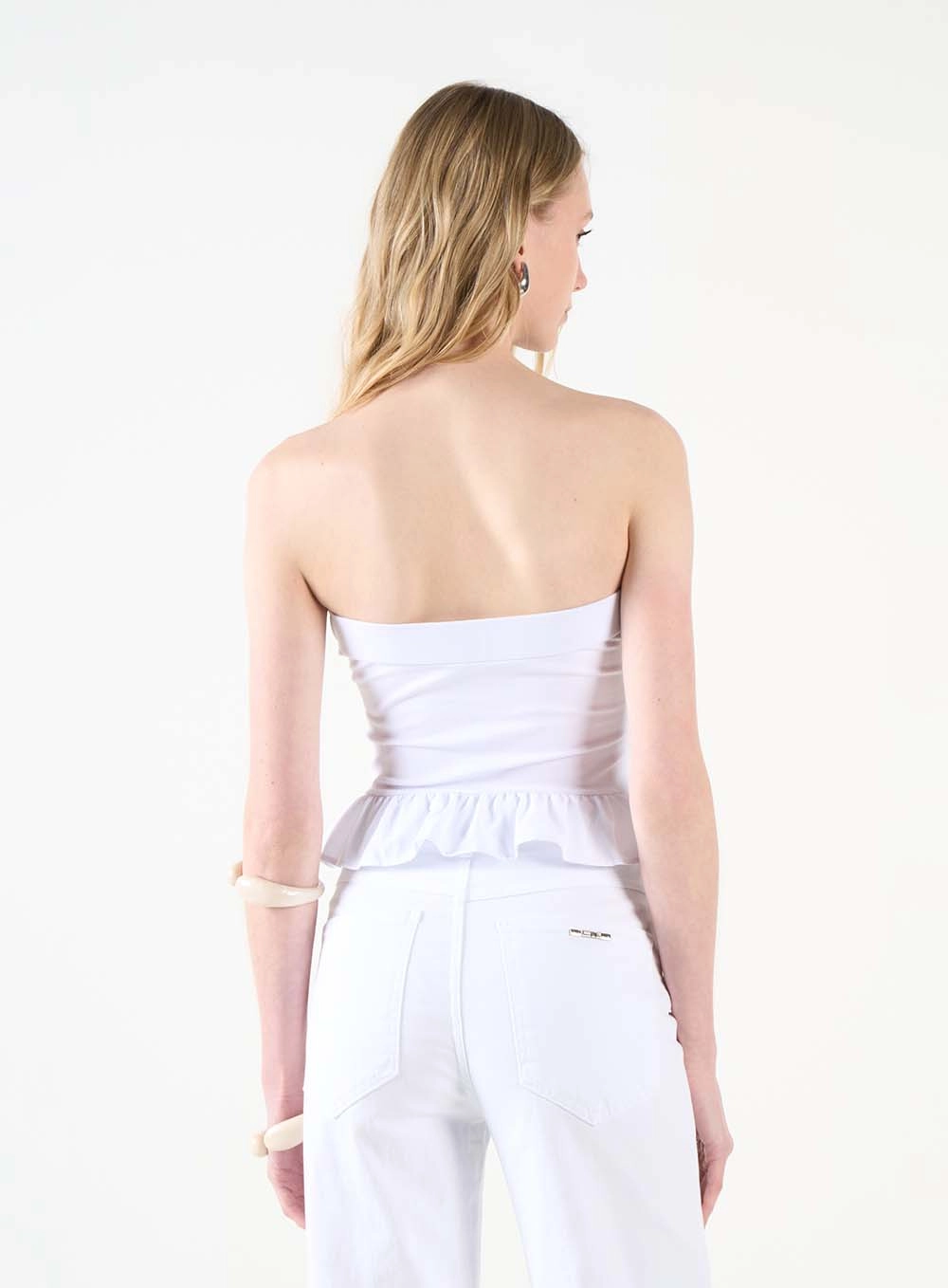 Blusa Slim Strapless Com Babado Branco 3