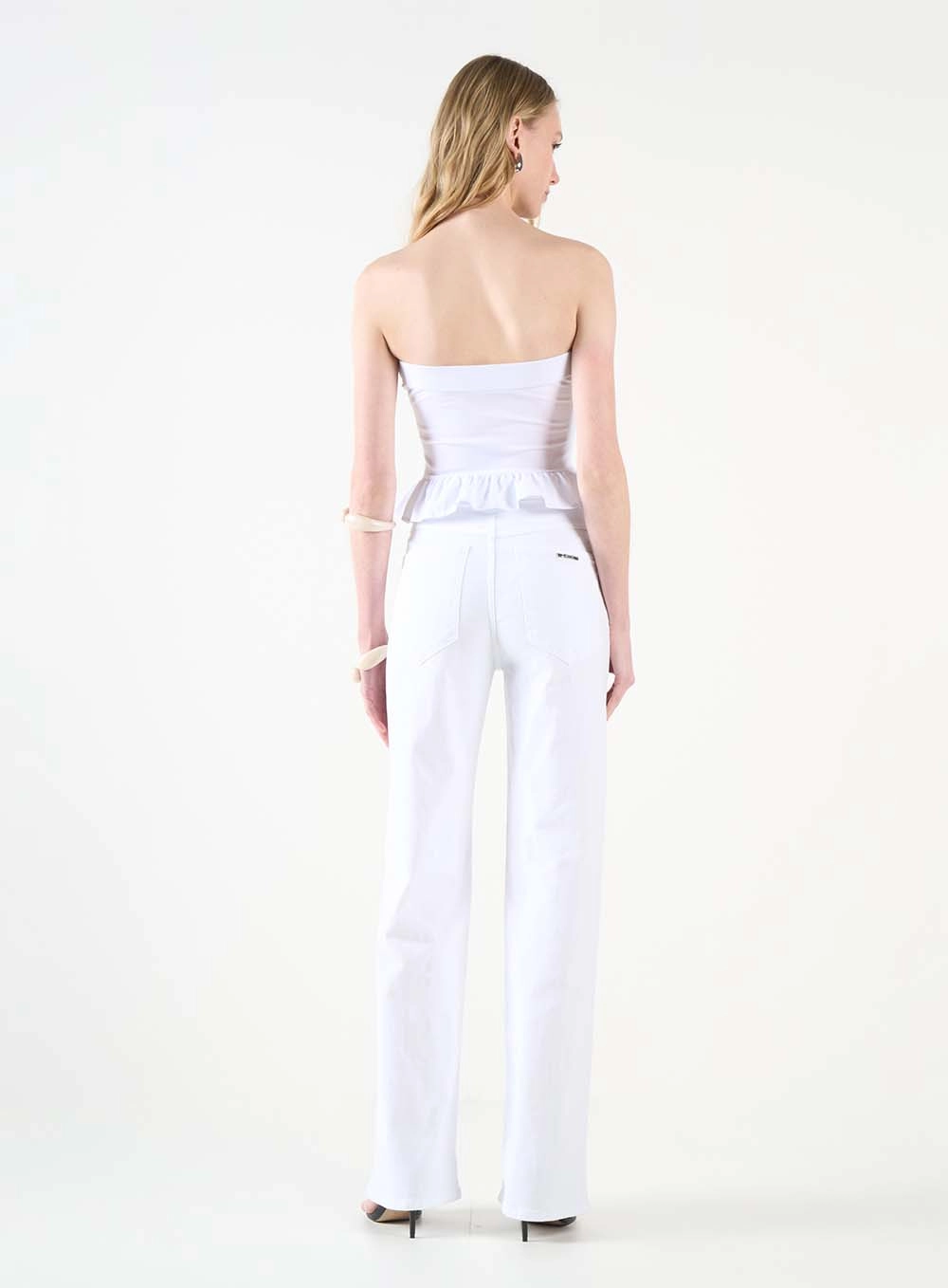 Blusa Slim Strapless Com Babado Branco 4