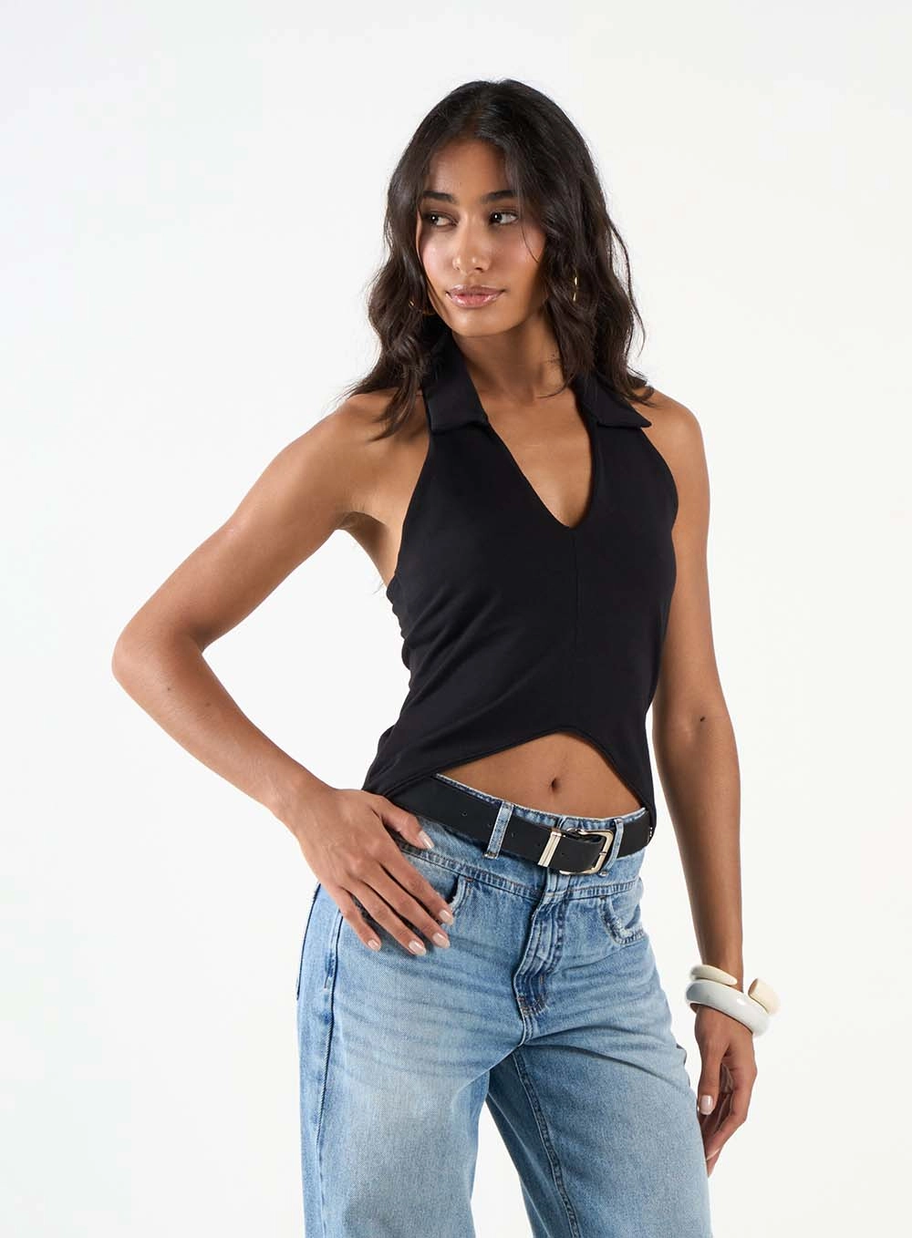 Blusa Halter Slim Gola Polo Preto 1