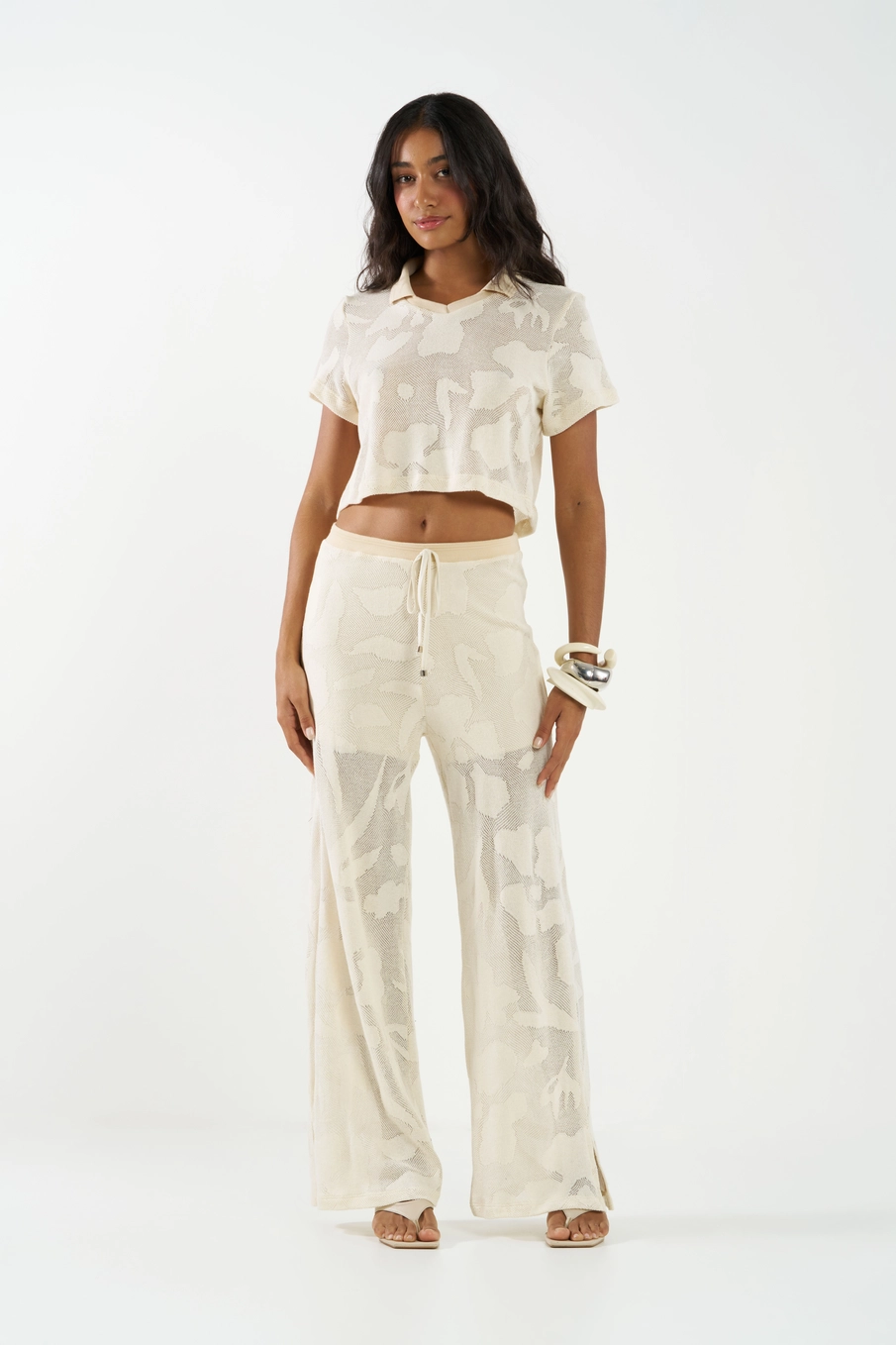 Blusa Comfort Estampada Texturizada Bege Italian 3