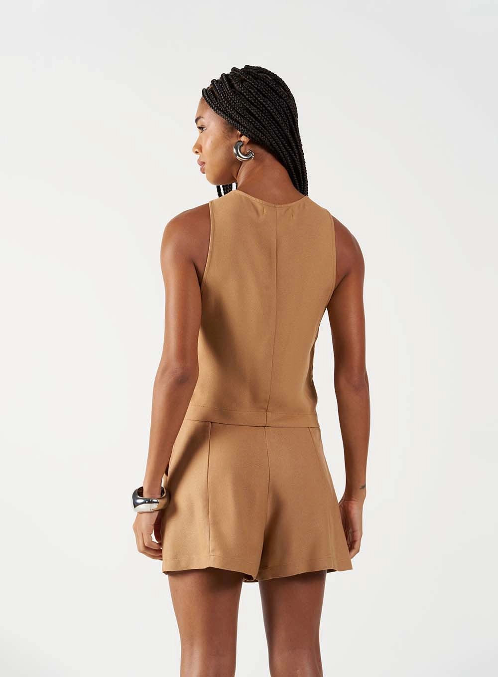 Blusa Slim Alfaiataria Com Fechamento Em Botôes Marrom Delle 3