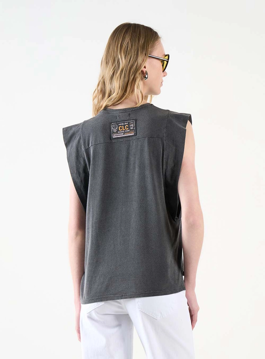 Regata Feminina Oversized Estampada Preto 4
