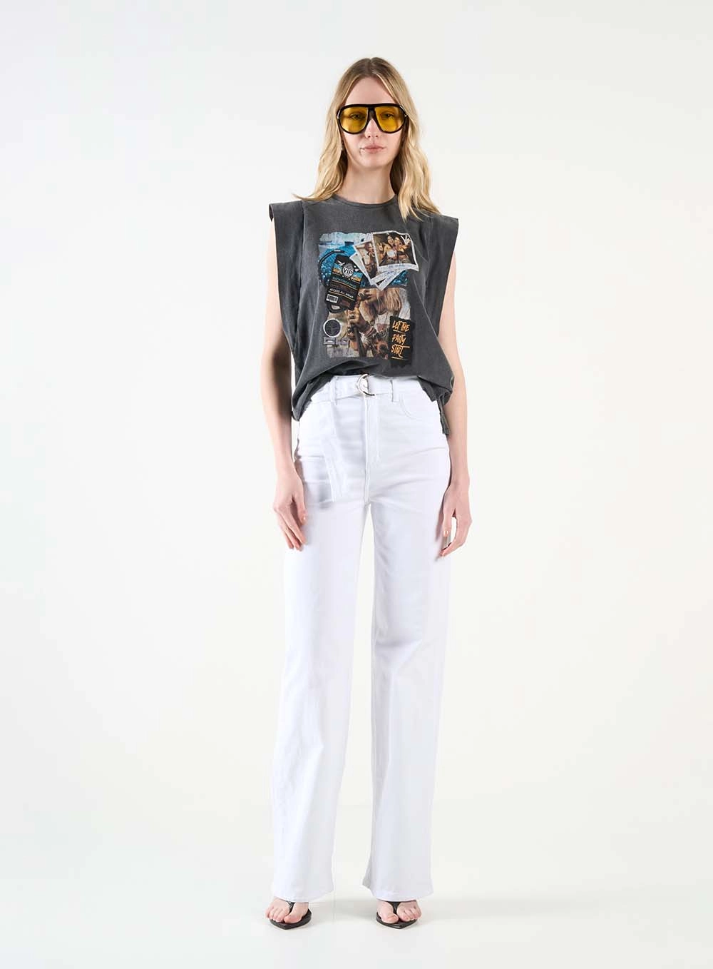 Regata Feminina Oversized Estampada Preto 3