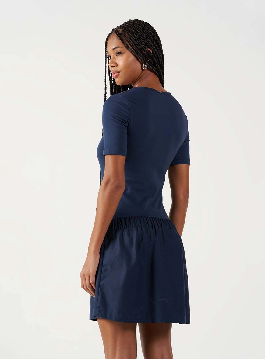 Vestido Comfort Com Elástico Acinturado Azul 3