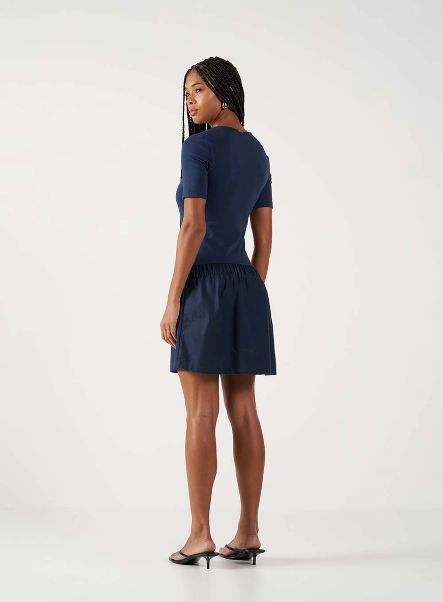 Vestido Comfort Com Elástico Acinturado Azul 4