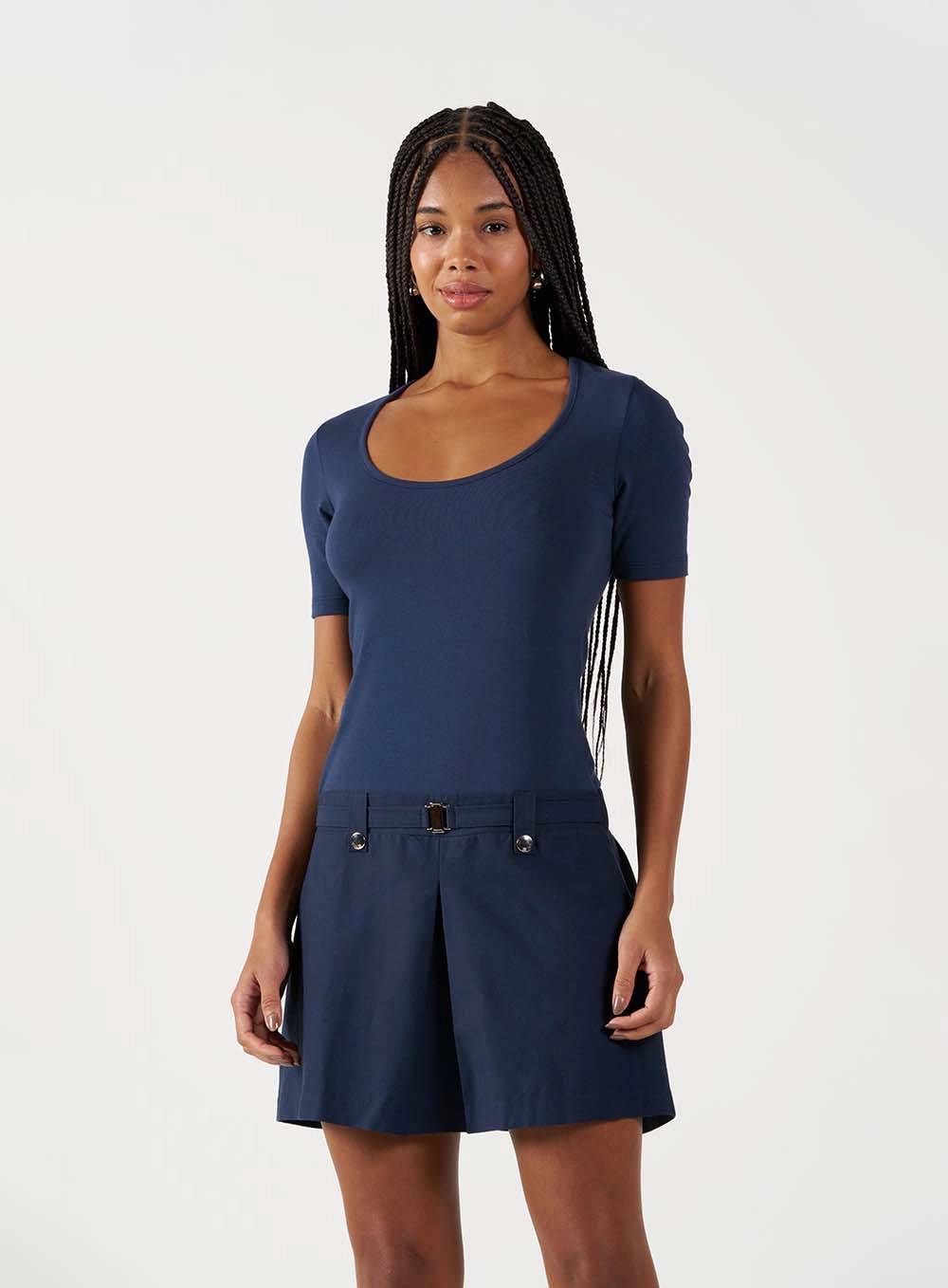Vestido Comfort Com Elástico Acinturado Azul 2