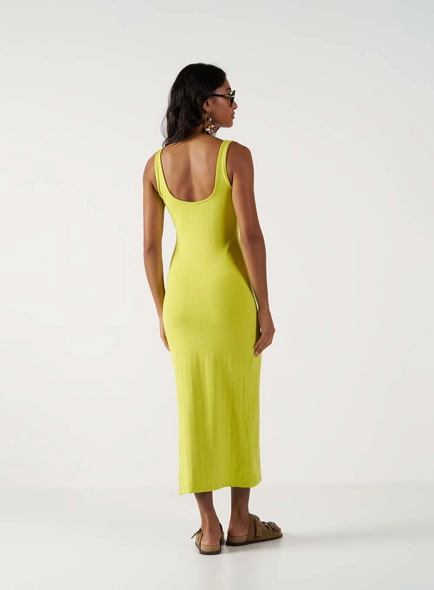 Vestido Slim Midi Canelado Amarelo 4