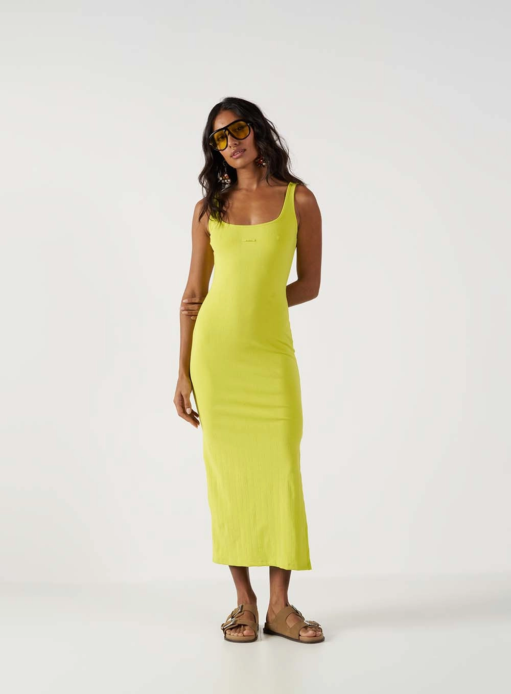 Vestido Slim Midi Canelado Amarelo 1