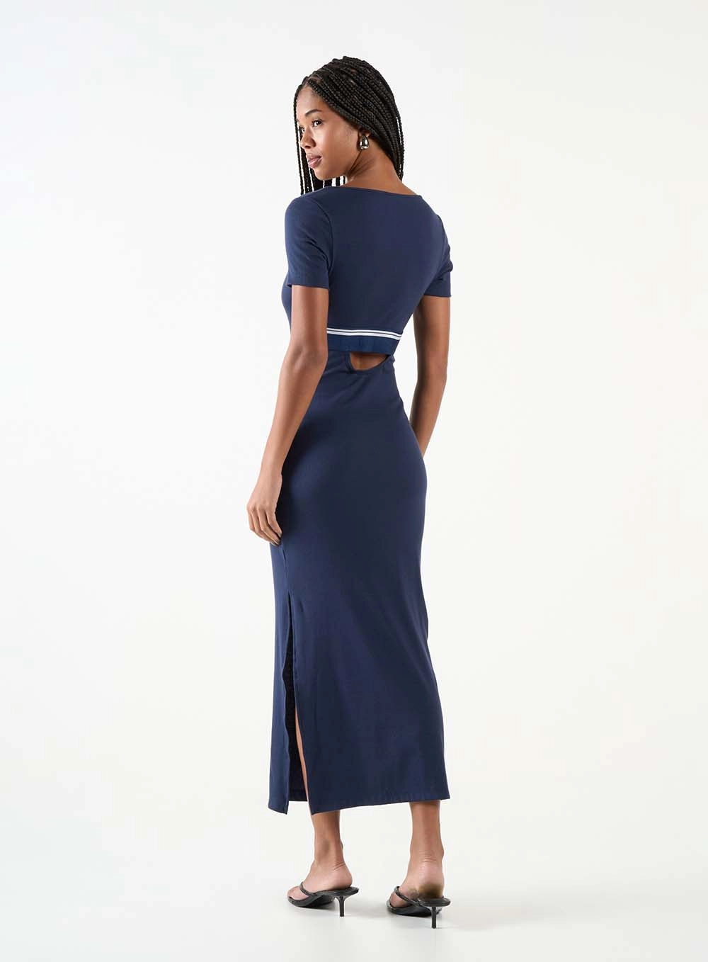 Vestido Midi Small Canelado Com Fenda Azul 4