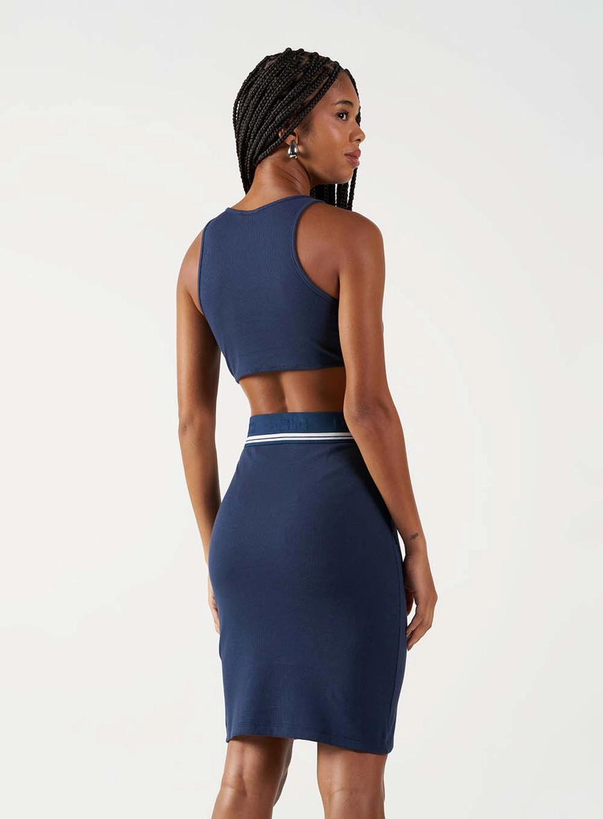 Vestido Slim Canelado Com Recortes Azul 3