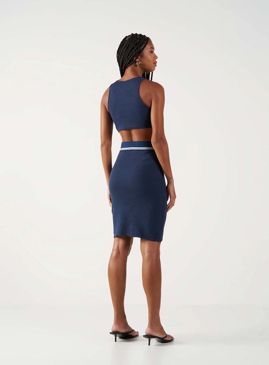 Vestido Slim Canelado Com Recortes Azul 4