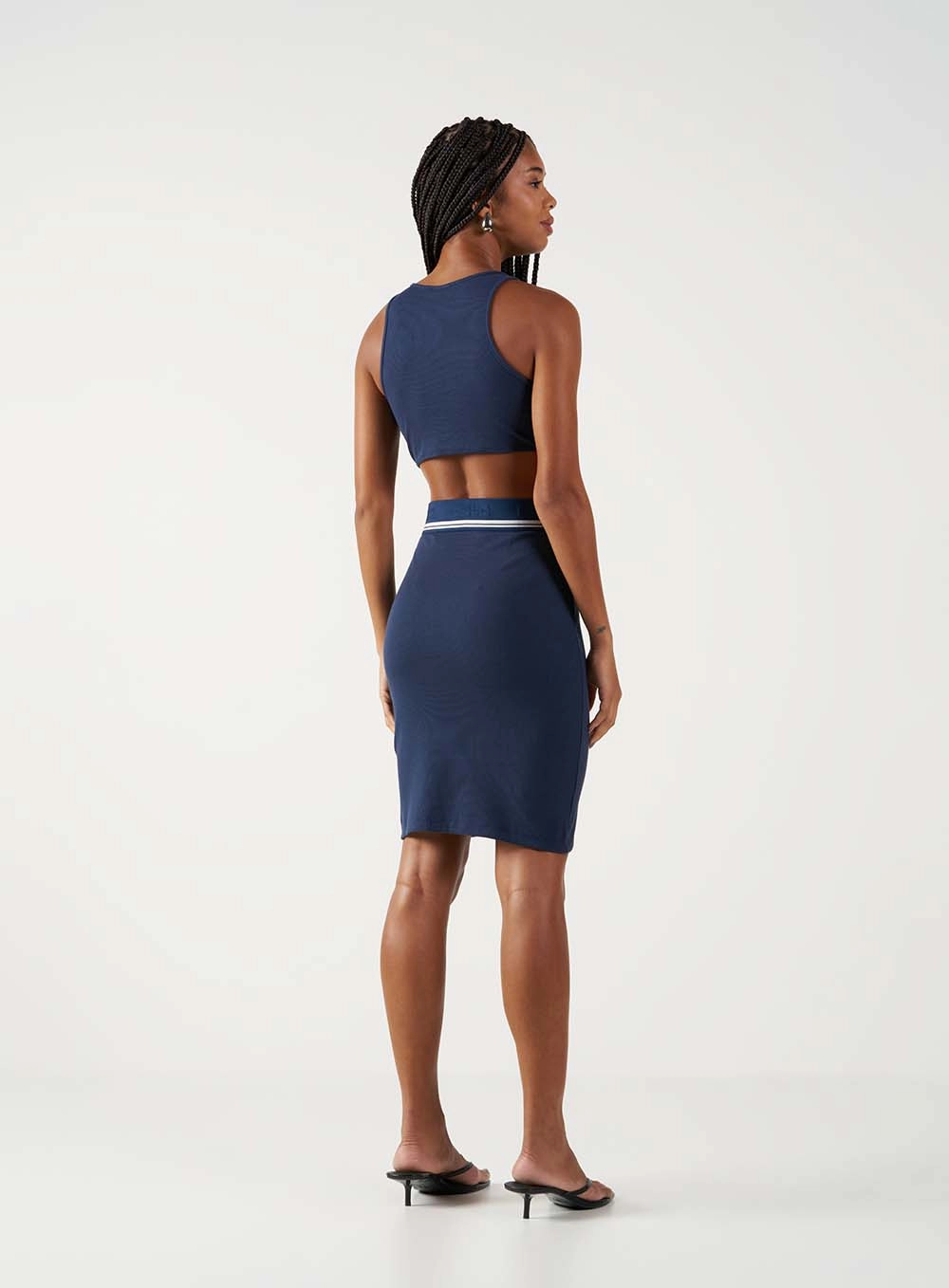 Vestido Slim Canelado Com Recortes Azul 4