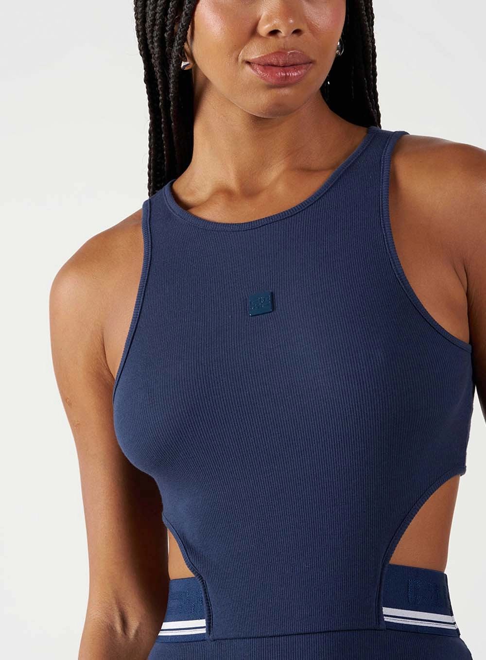 Vestido Slim Canelado Com Recortes Azul 5