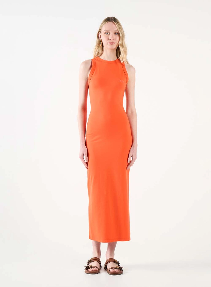 Vestido Midi Small Com Fenda E Bordado Laranja 1