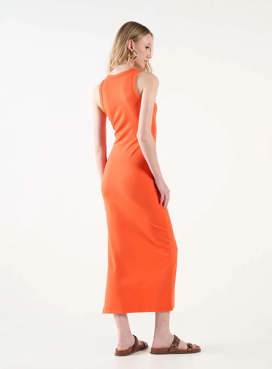 Vestido Midi Small Com Fenda E Bordado Laranja 4