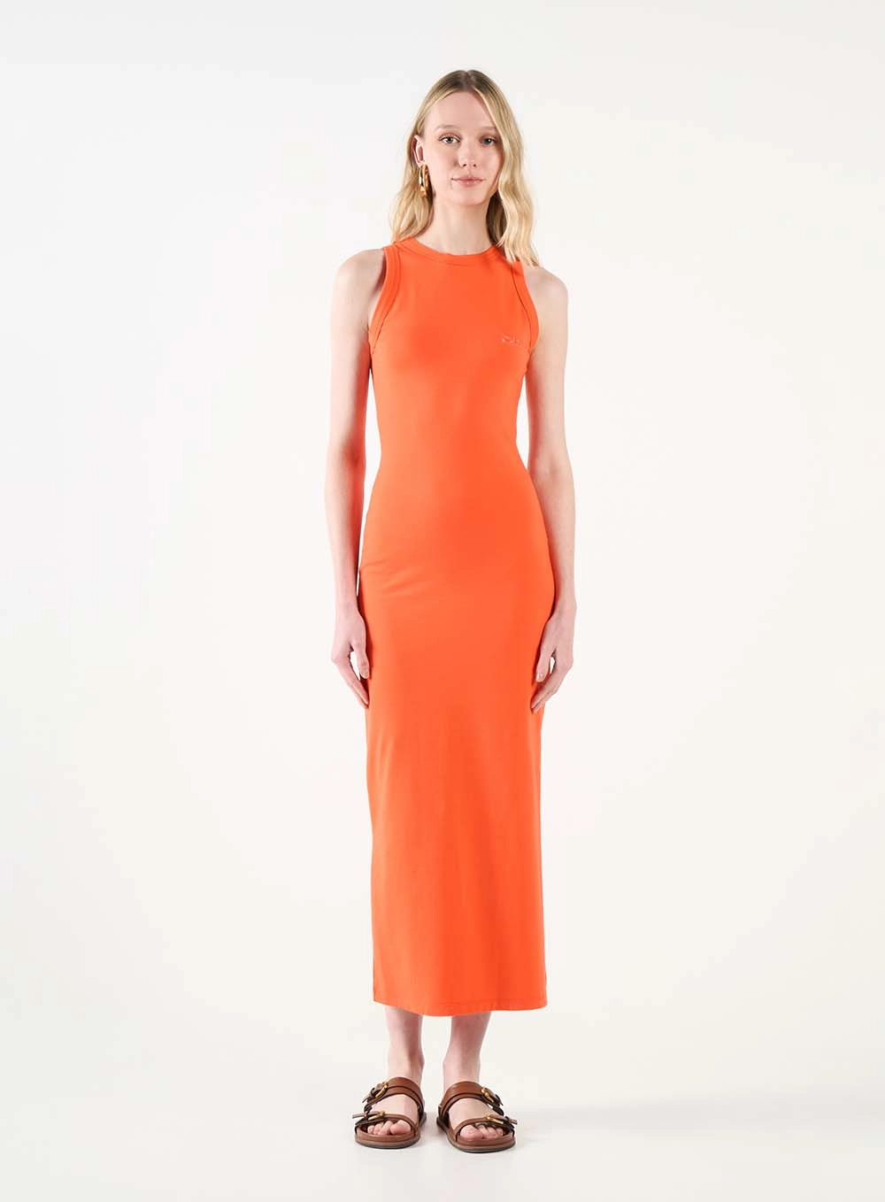 Vestido Midi Small Com Fenda E Bordado Laranja 1