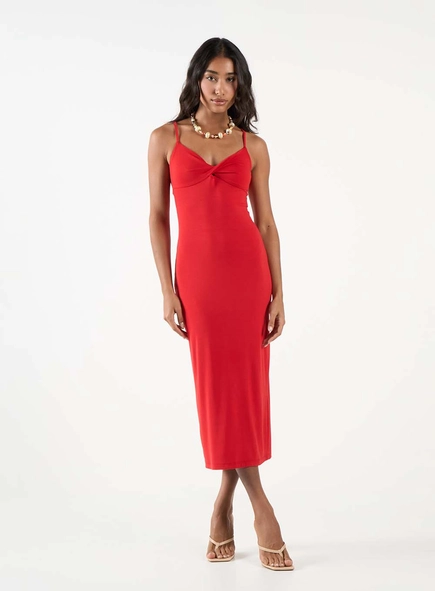 Vestido Midi Slim Com Torção