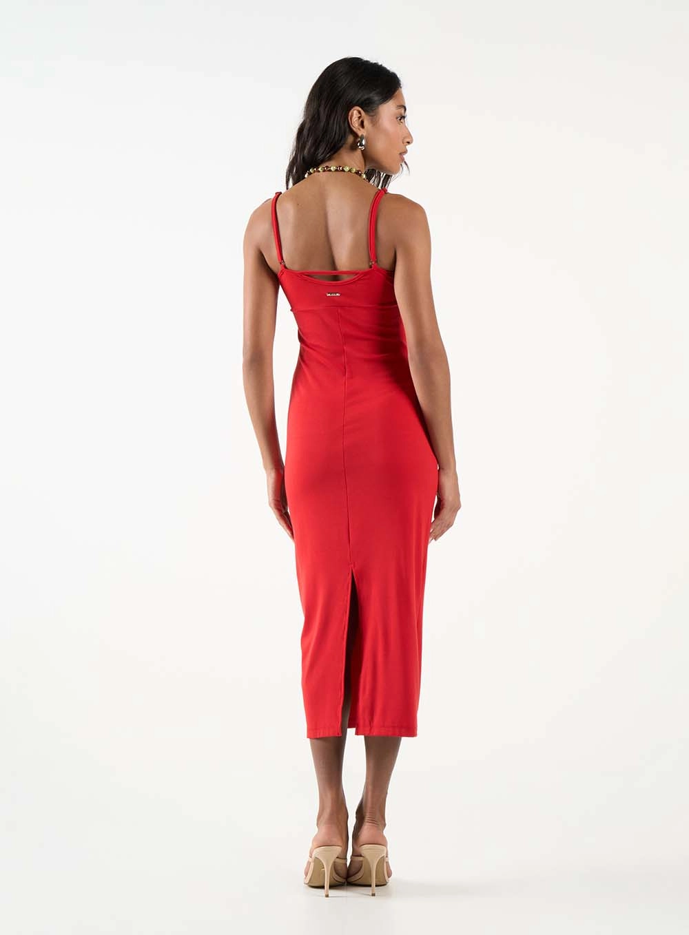 Vestido Midi Slim Com Torção Vermelho 4
