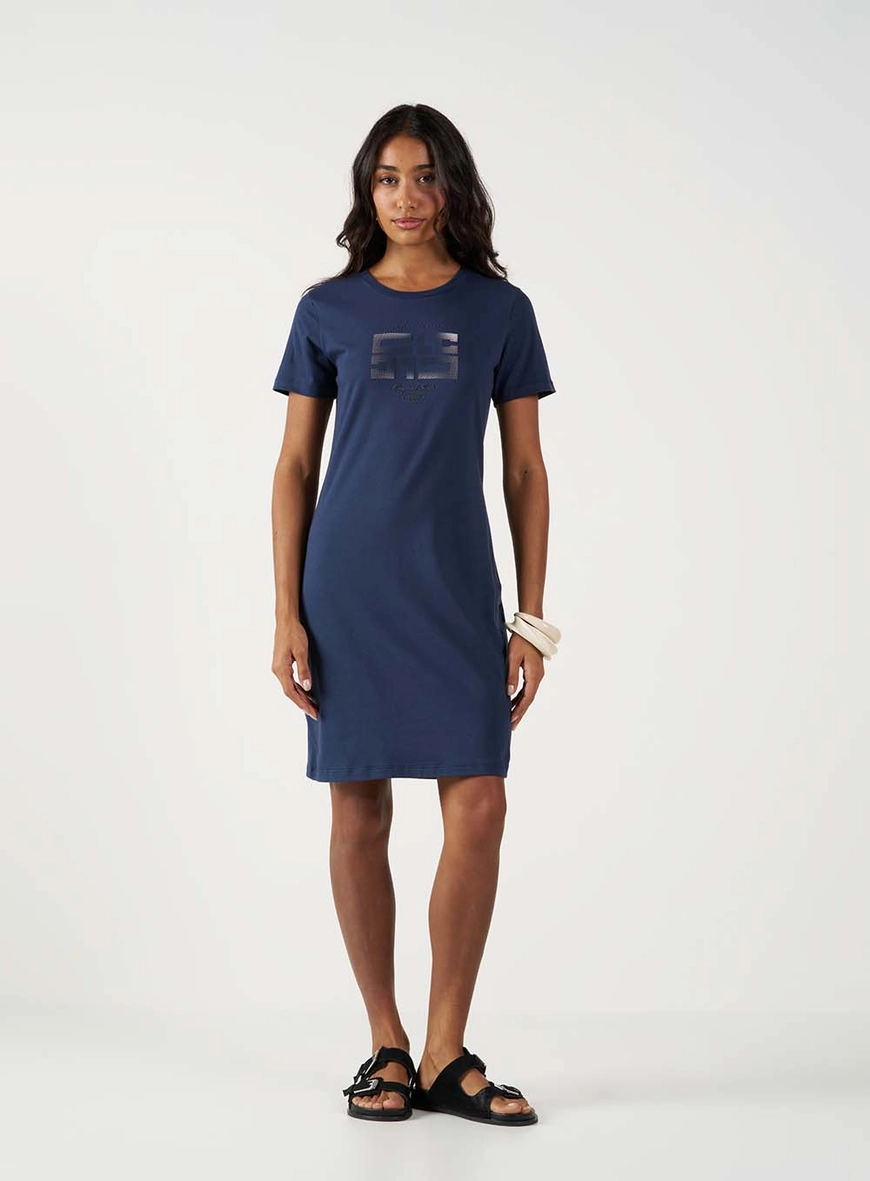 Vestido Comfort Curto Com Estampa Azul 1