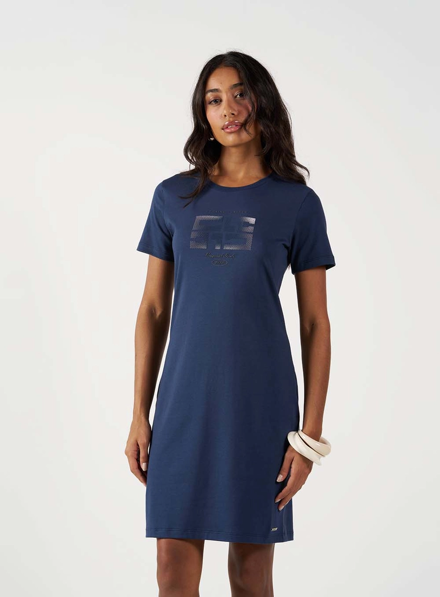 Vestido Comfort Curto Com Estampa Azul 2