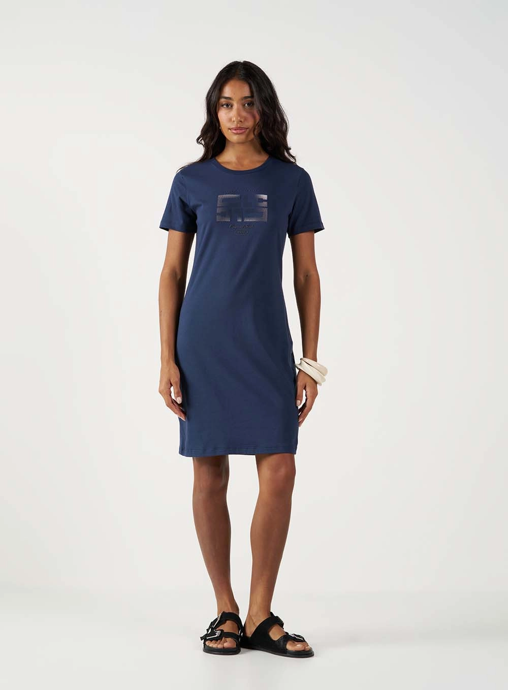 Vestido Comfort Curto Com Estampa Azul 1