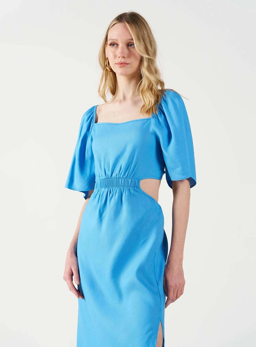 Vestido Midi Com Amarração Costas Azul 2