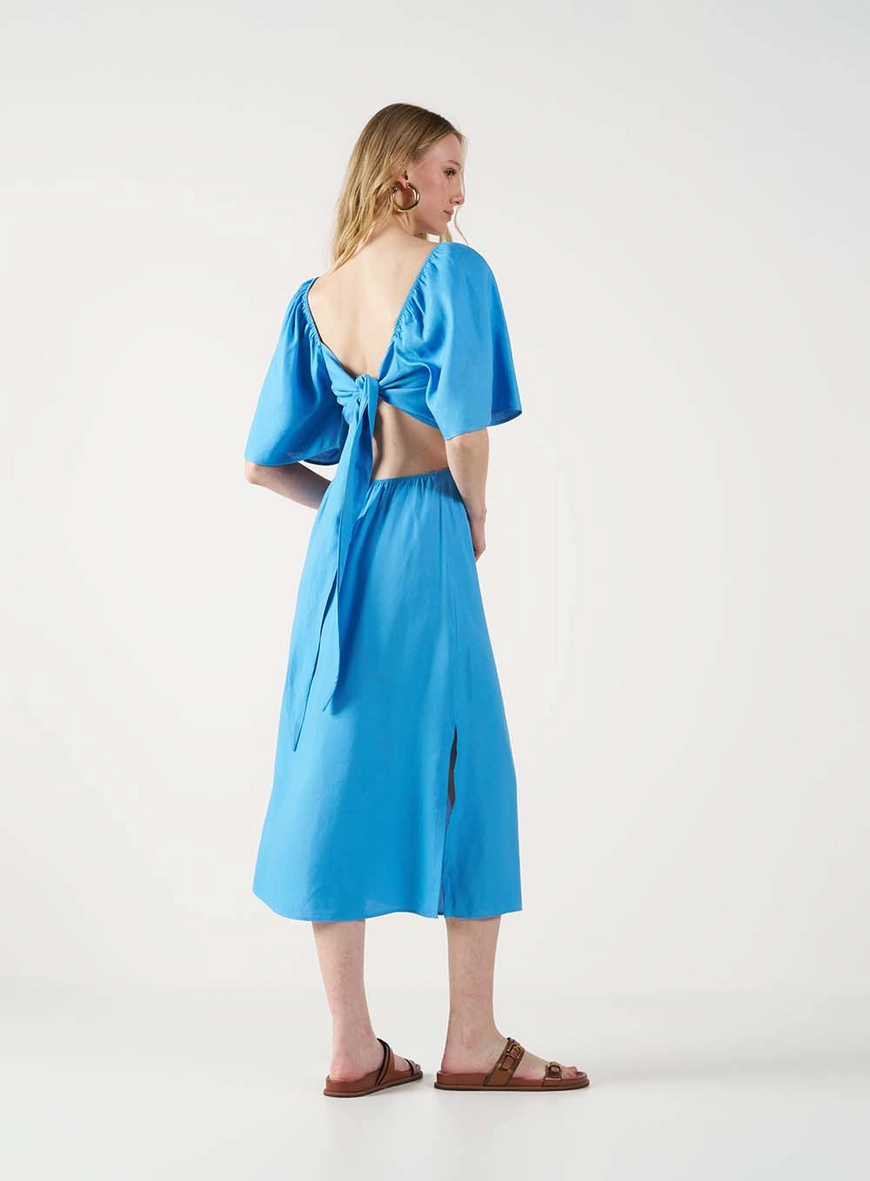 Vestido Midi Com Amarração Costas Azul 4
