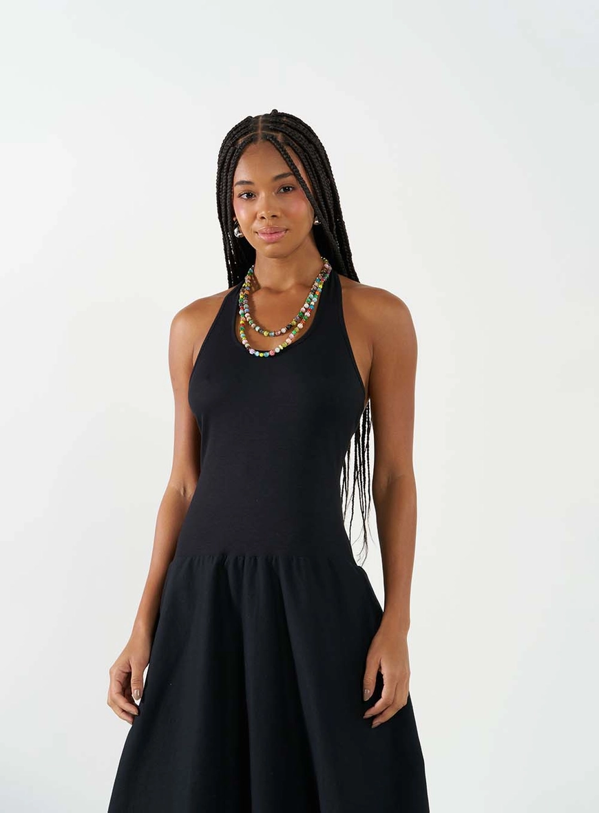 Vestido Midi Halter Balonê Preto 1