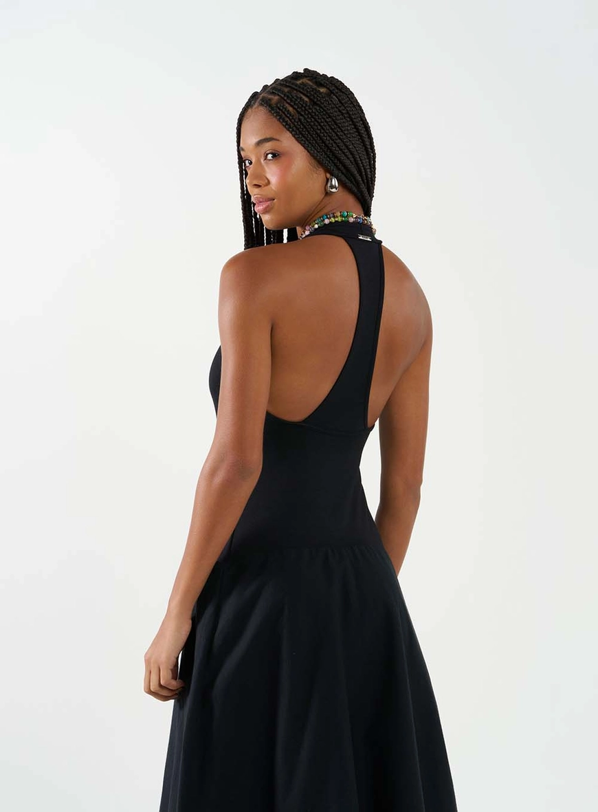 Vestido Midi Halter Balonê Preto 2