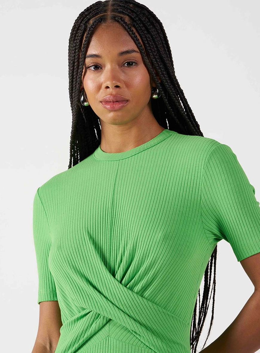 Vestido Midi Canelado Com Transpasse E Fenda Verde 5