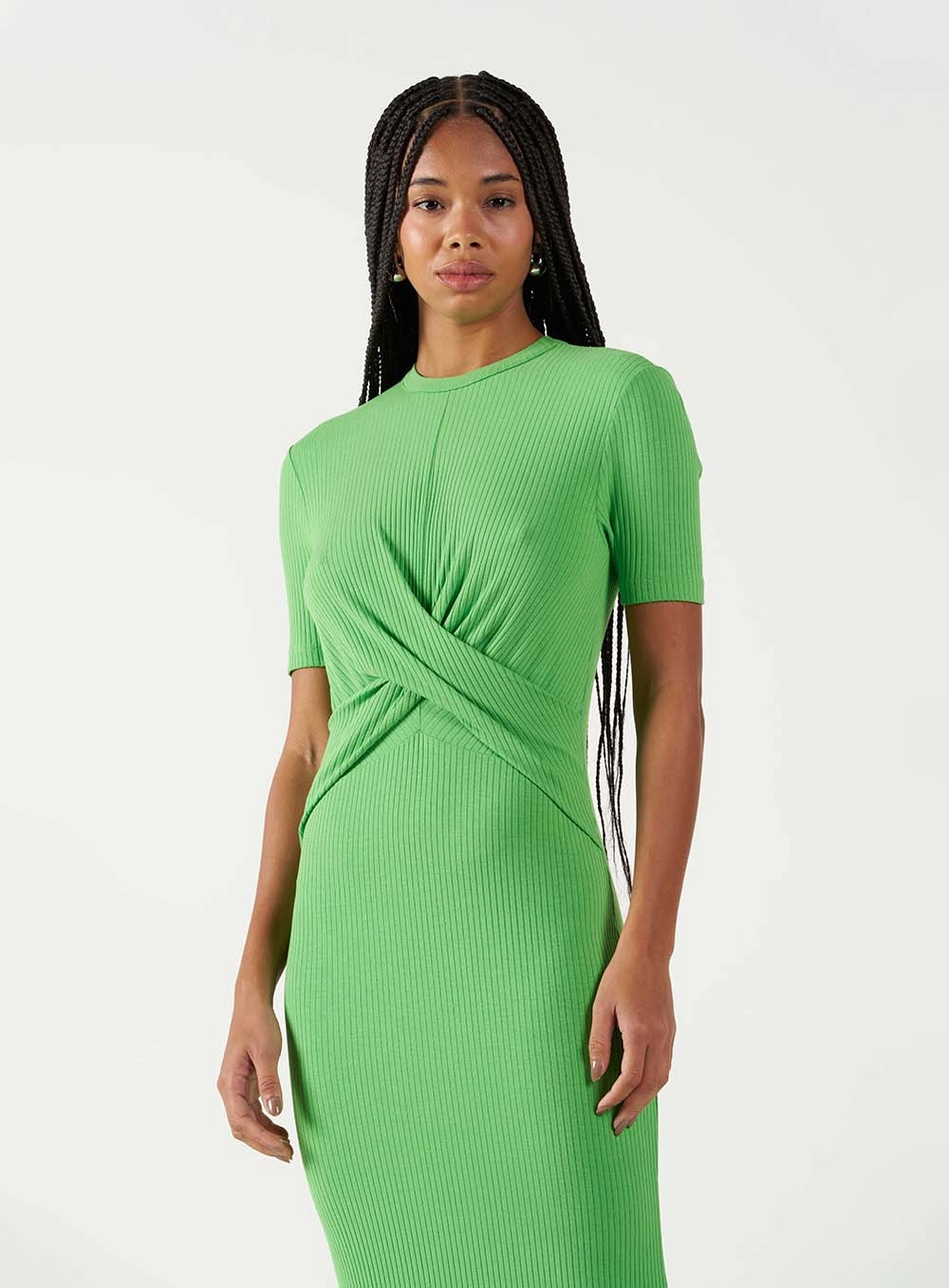 Vestido Midi Canelado Com Transpasse E Fenda Verde 2