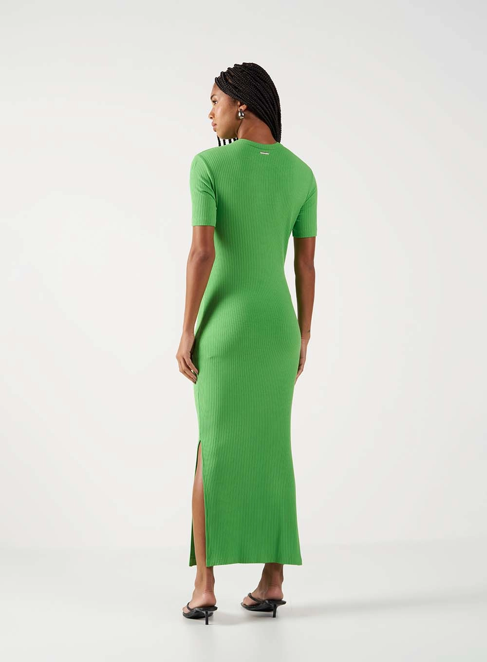 Vestido Midi Canelado Com Transpasse E Fenda Verde 4