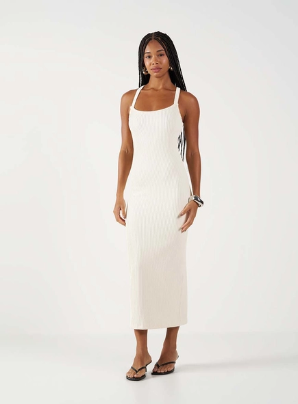 Vestido Longo Texturizado Com Costas Cruzadas