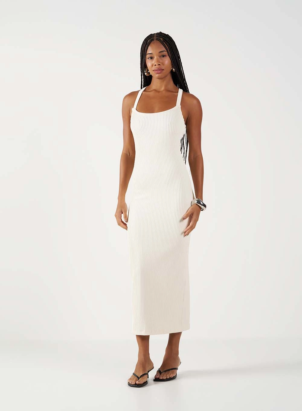 Vestido Longo Texturizado Com Costas Cruzadas Off Shell 1