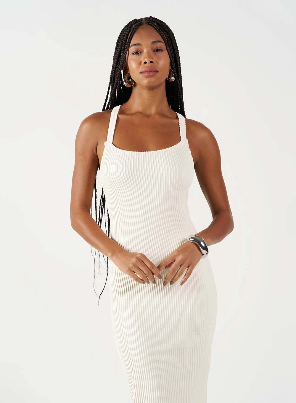 Vestido Longo Texturizado Com Costas Cruzadas Off Shell 2