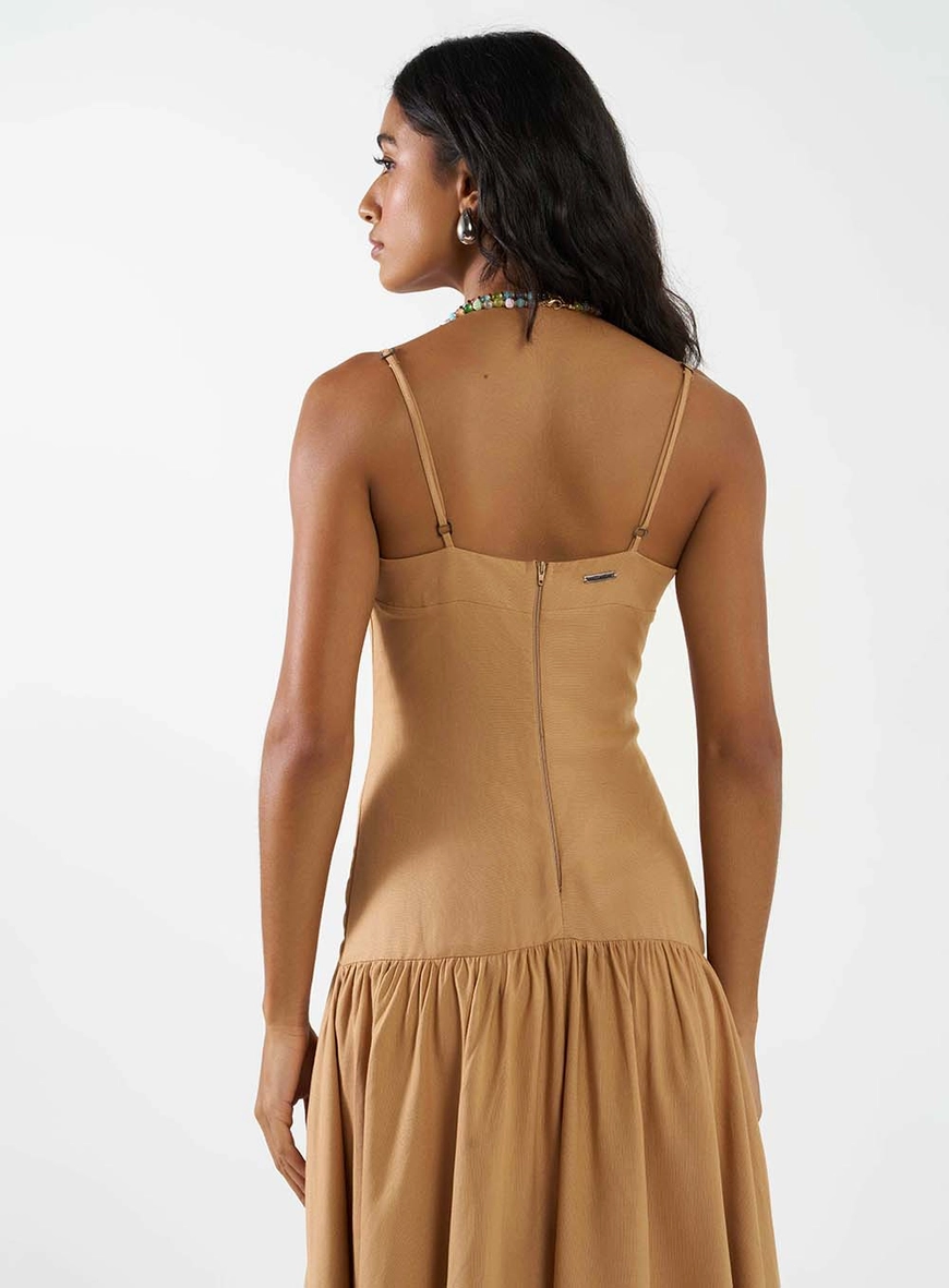Vestido Midi Slim Com Detalhe Franzido Marrom Delle 3