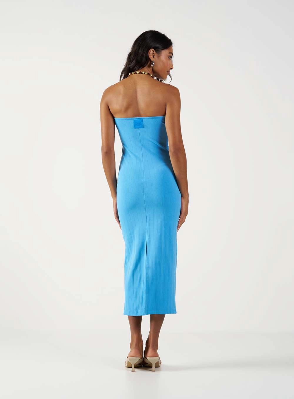 Vestido Midi Canelado Straplass Azul 4