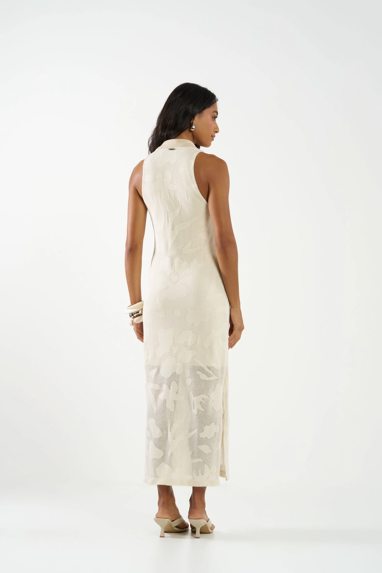 Vestido Midi Slim Com Fenda Estampado Bege Italian 3