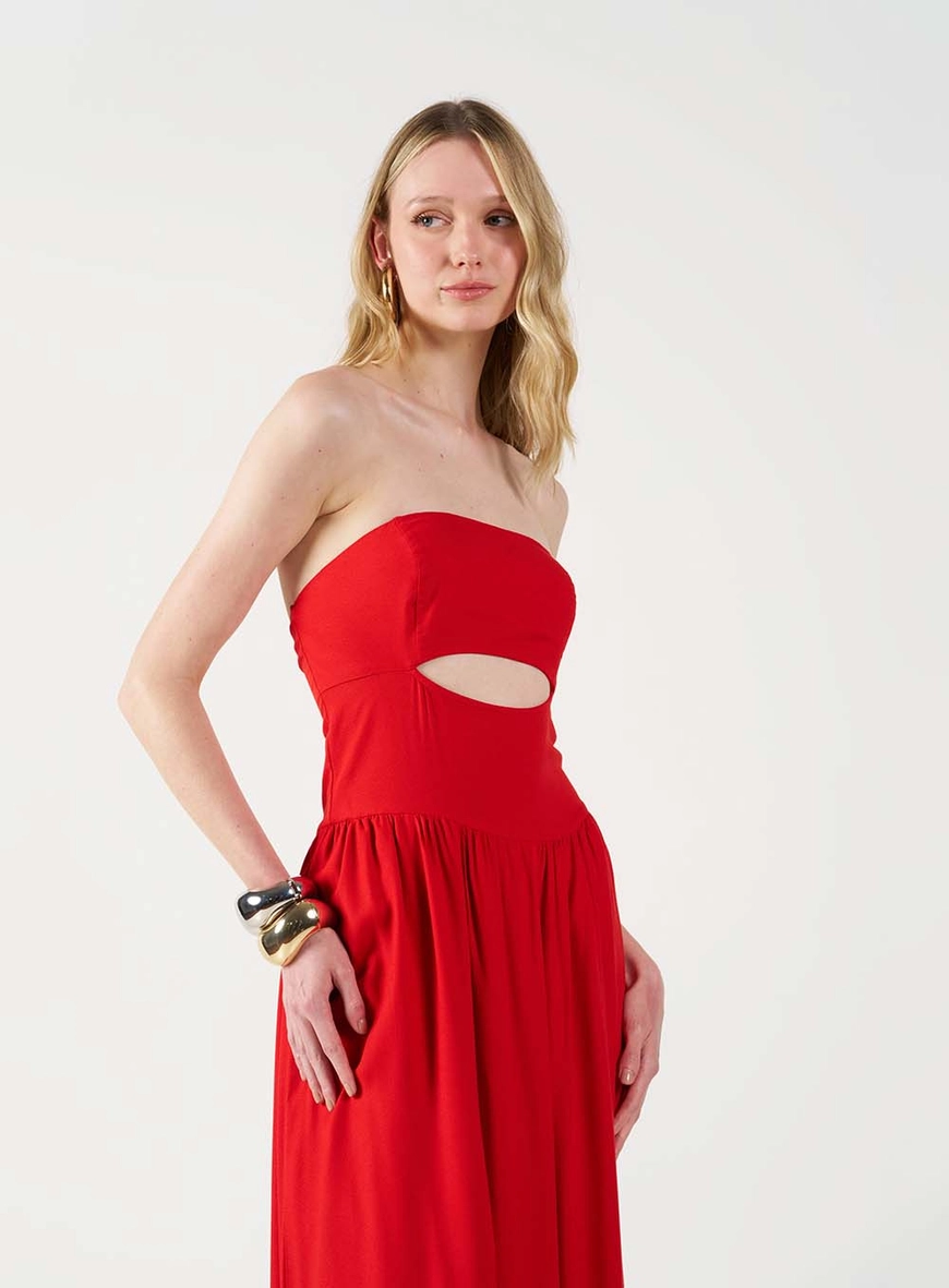 Vestido Midi Tomara Que Caia Com Vazado Frontal Vermelho 2