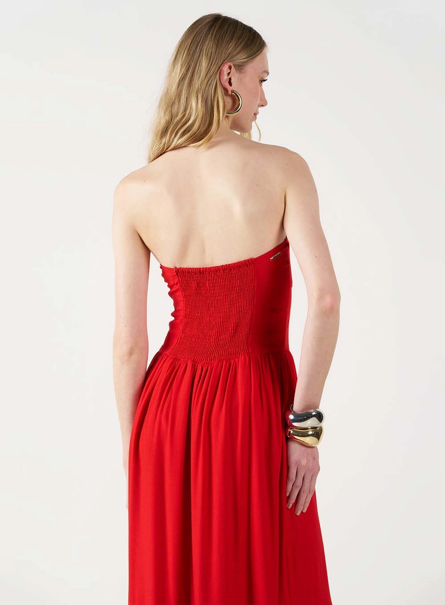 Vestido Midi Tomara Que Caia Com Vazado Frontal Vermelho 3