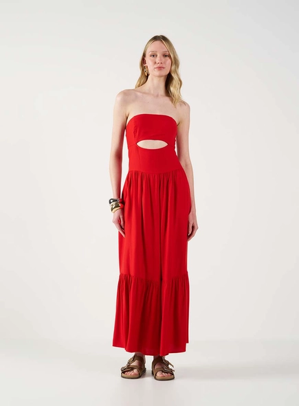Vestido Midi Tomara Que Caia Com Vazado Frontal