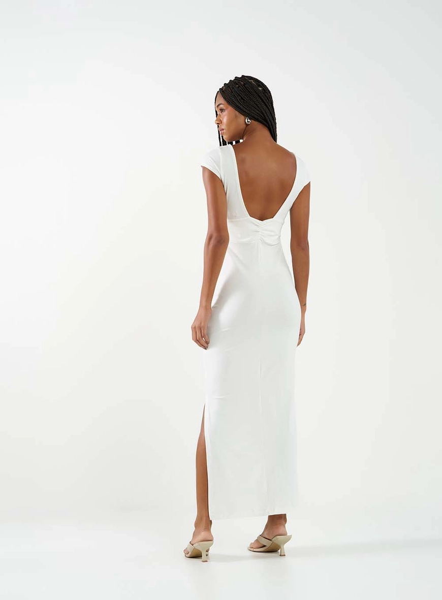 Vestido Midi Malha Creponada E Decote V Off Shell 4