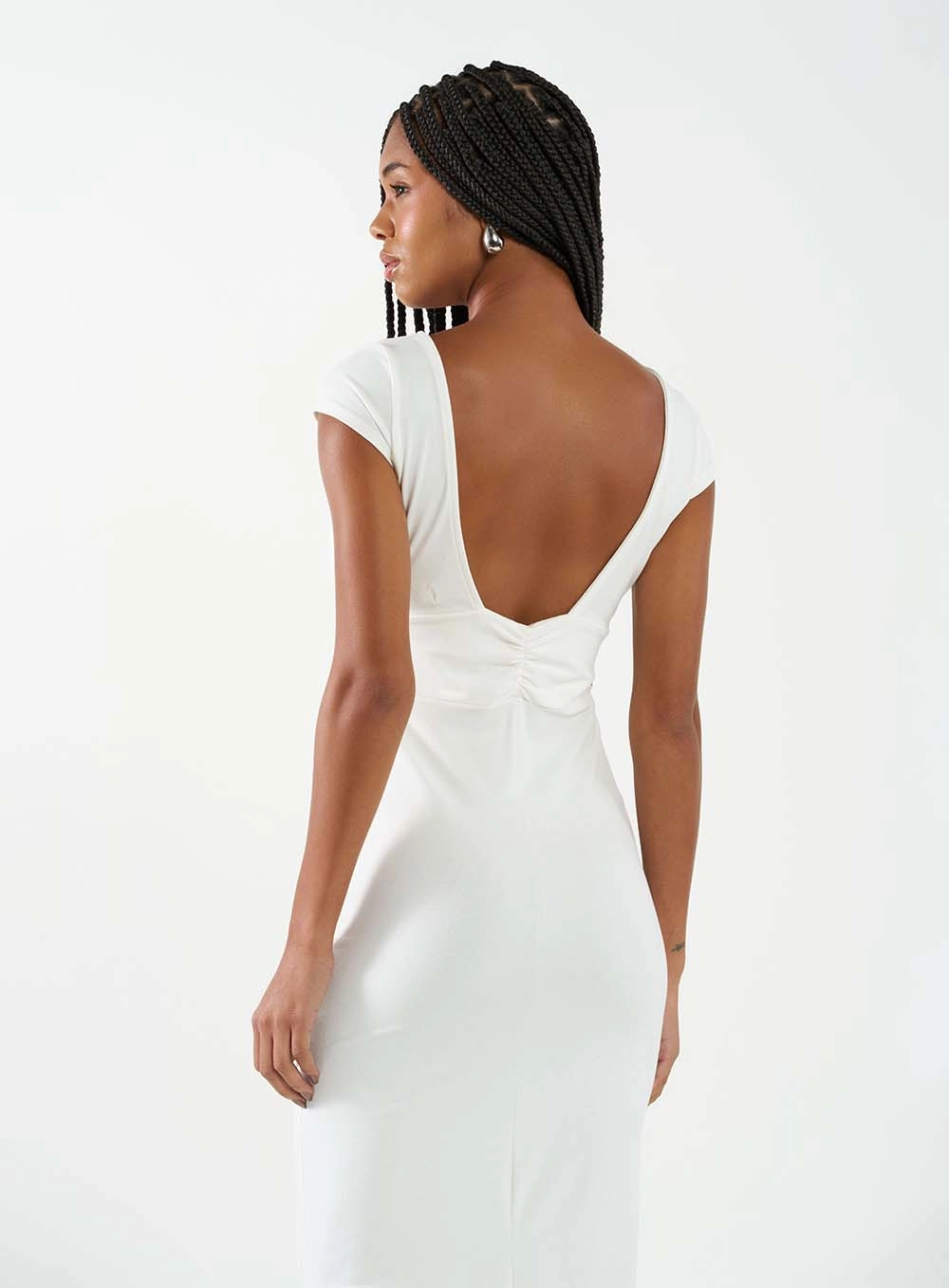 Vestido Midi Malha Creponada E Decote V Off Shell 3