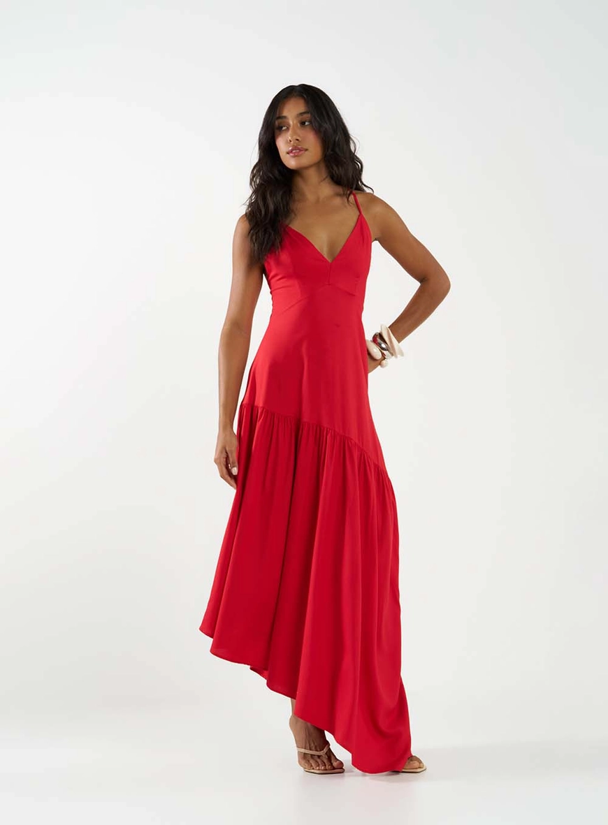 Vestido Assimétrico Comfort Decote V Vermelho 1