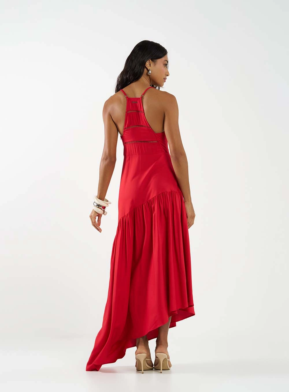 Vestido Assimétrico Comfort Decote V Vermelho 5
